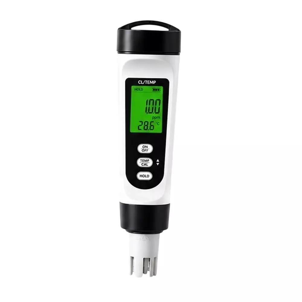 Kerro Portable Residual Chlorine & Temperature Meter, 0-4.00 ppm Measuring Range for Aqueous Solutions & Industrial Wastewater Testing, KCL-60