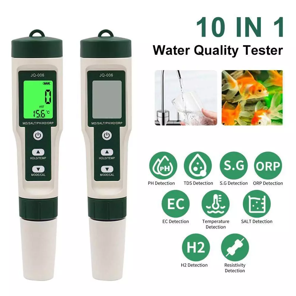 KERRO 10 in 1 Water pH Tester for Measuring PH, TDS, Salt, SG, ORP, EC, Hydrogen, Resistivity, Temp, Nutrient, PH 10 in 1