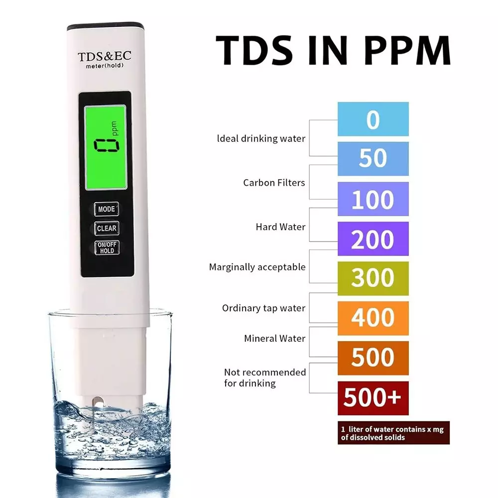 KERRO 3 in 1 TDS, EC and Temperature Meter with 0-9999 Measurement Range for Testing Drinking Water, Aquarium, Swimming Pools, TE-50