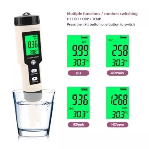 Bysafe 4-in-1 Professional Hydrogen/PH/ORP/Temperature Meter LCD Backlight Display and IP67 Rating, E9-ULDM-JNSB