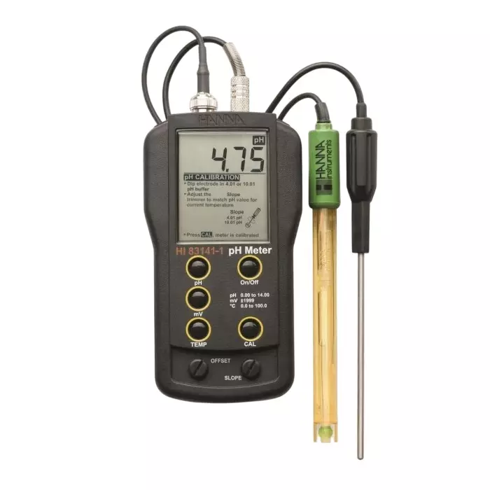 Hanna Instruments pH Meter, 0.01pH Accuracy, 0.01pH Resolution, 14pH Max, +100 °C Max, HI-83141-1