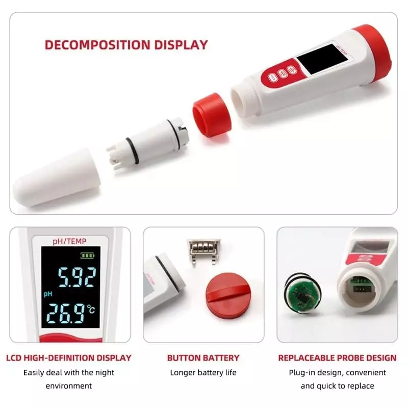 KERRO pH Meter with 3 Point Calibration, 0-14 pH Measurement Range and ±2% Accuracy, Ph-100