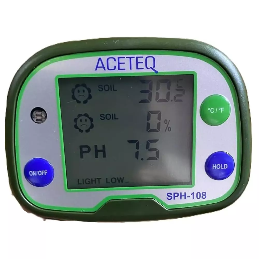 ACETEQ Digital Soil pH Meter 220 mm (8.67 inch) Length Digital Display 4-in-1 Tester for Temperature Green, SPH-108