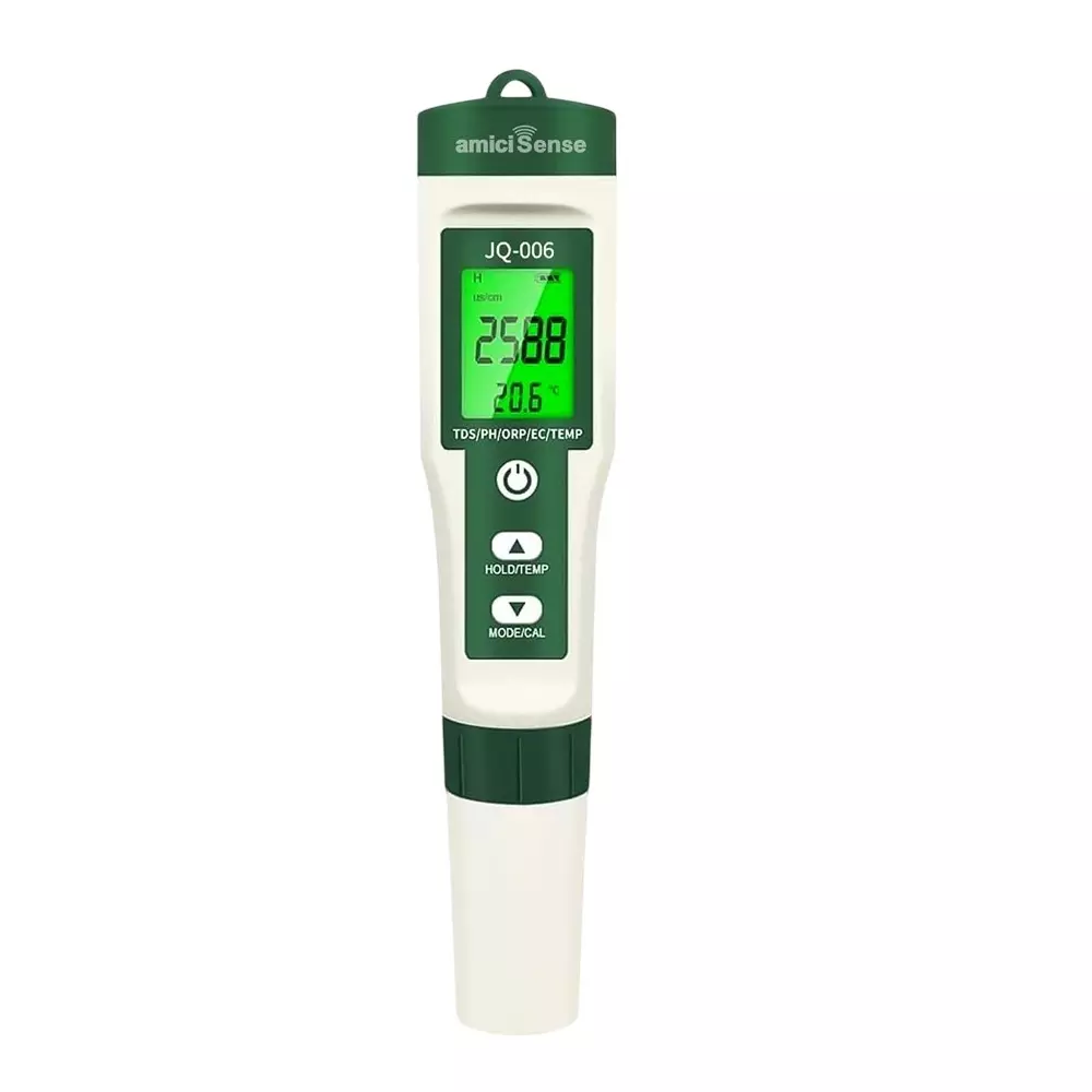 amiciSense Water Quality Tester 10 in 1 pH EC TDS ORP Salinity Meter LCD 0.00-14.00 Ph Range, 1xWQI-10IN1-N