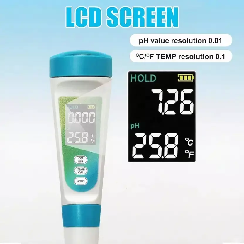 KERRO By MxRady pH Meter 0°C-60°C (32°F-140°F) Measuring Range with LCD Display White & Blue, FPM-01