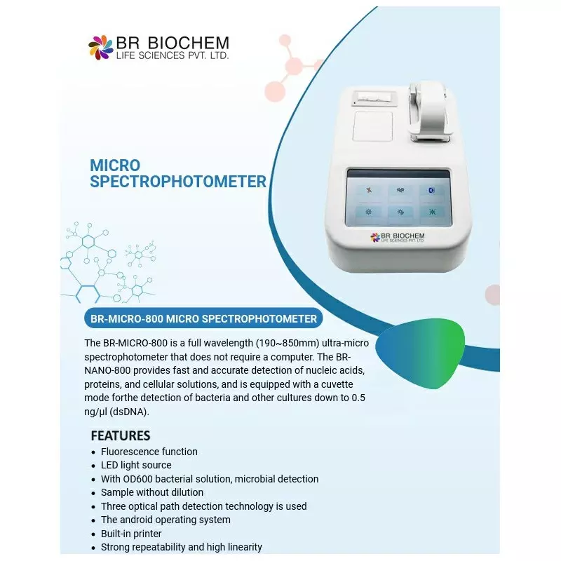 br-biochem-25-w-micro-volume-spectrophotometer-190-850-nm-wavelength-range-and-05-to-20-ul-minimum-sample-size-br-micro-800