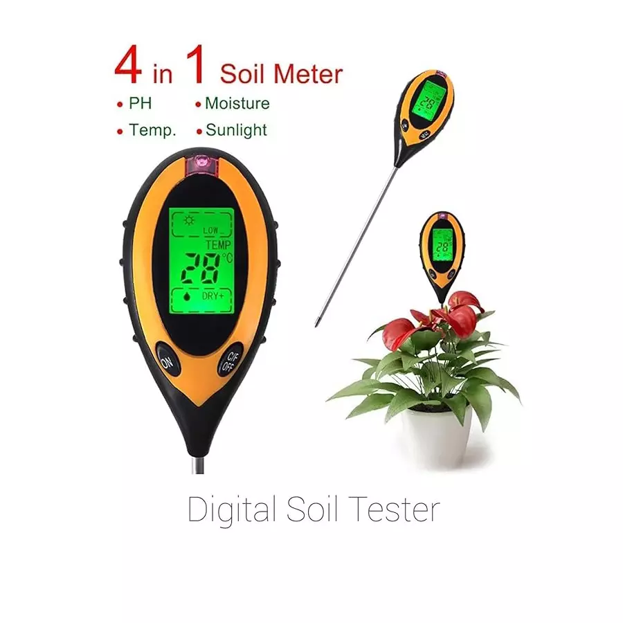 KERRO 4 in 1 Hydroponic Soil Ph Tester with Sensor Probe and Digital LCD Display, KSP-10