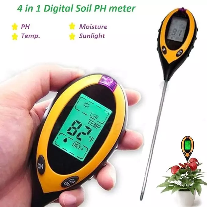 KERRO 4 in 1 Hydroponic Soil Ph Tester with Sensor Probe and Digital LCD Display, KSP-10