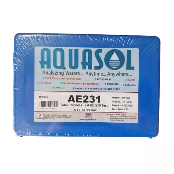 Aquasol Total Hardness Test Kit with 1 - 20 & 5 - 100 PPM (Mg/L) Range and 250 Tests for Testing Water Quality, AE 231