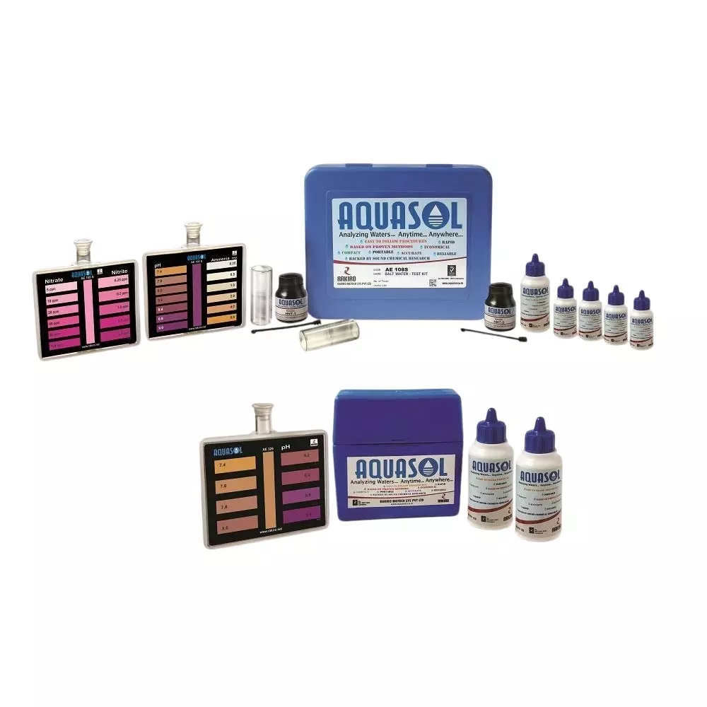 Aquasol Aquaculture Salt Water Test Kit 7.4 – 9.0 pH, 0.25, 0.5, 1.0, 2.0, 4.0, 8.0 PPM as Ammonia Nitrate Range for Laboratories, AE-108S