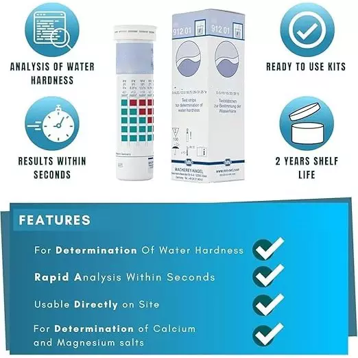 Bysafe Macherey-Nagel Aquadur 5-25 Professional Water Hardness Test Strips, Range < 54 to > 450 ppm CaCO₃, PS-543W-2KNB (Pack of 100 Strips)