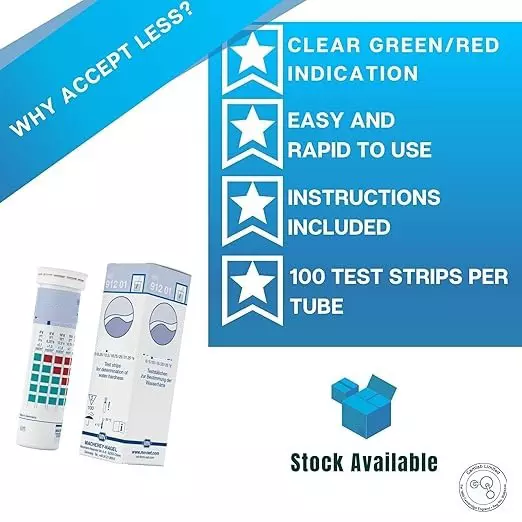 Bysafe Macherey-Nagel Aquadur 5-25 Professional Water Hardness Test Strips, Range < 54 to > 450 ppm CaCO₃, PS-543W-2KNB (Pack of 100 Strips)