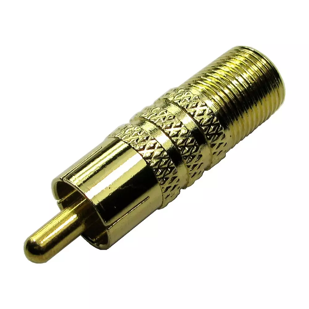 RS PRO Coaxial Adapter 35.5 mm Straight Gold F Jack to RCA Plug Metal Type F, 2662216