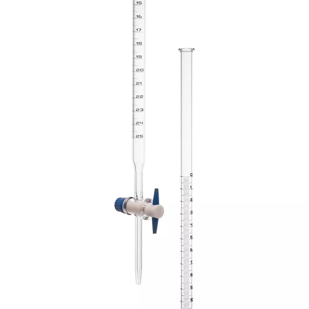 ABGIL Borosilicate Glass Burette, Single Bore with Straight Bore PTFE Plug Stopcock 25 ml Capacity, ABG1076