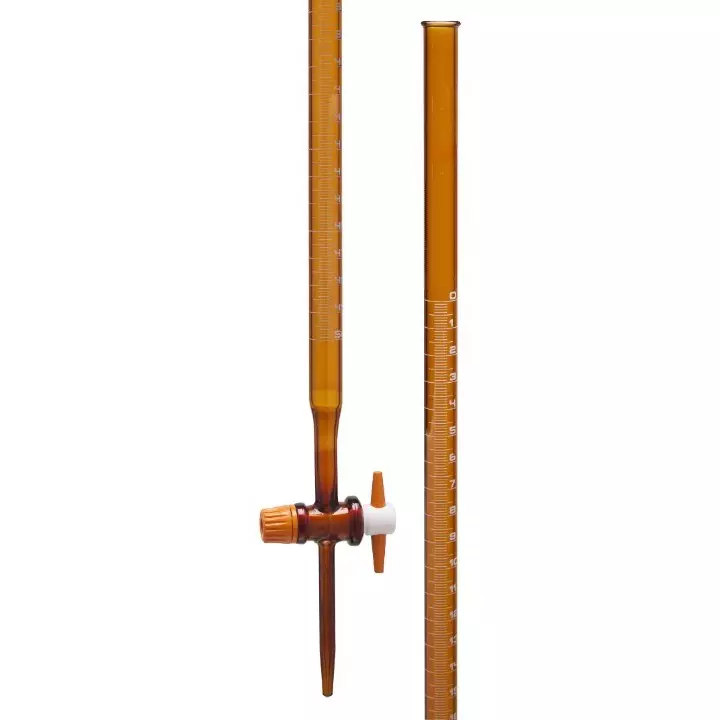 ABGIL Borosilicate Glass Micro Burette Amber Color, Single Bore with PTFE Plug Stopcock 1 ml Capacity, ABG1079