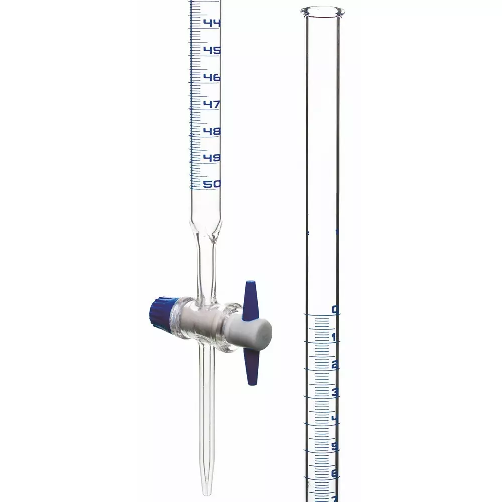 ABGIL Borosilicate Glass Buretter, Single Bore with Straight Bore PTFE Plug Stopcock 50 ml Capacity, ABG1077