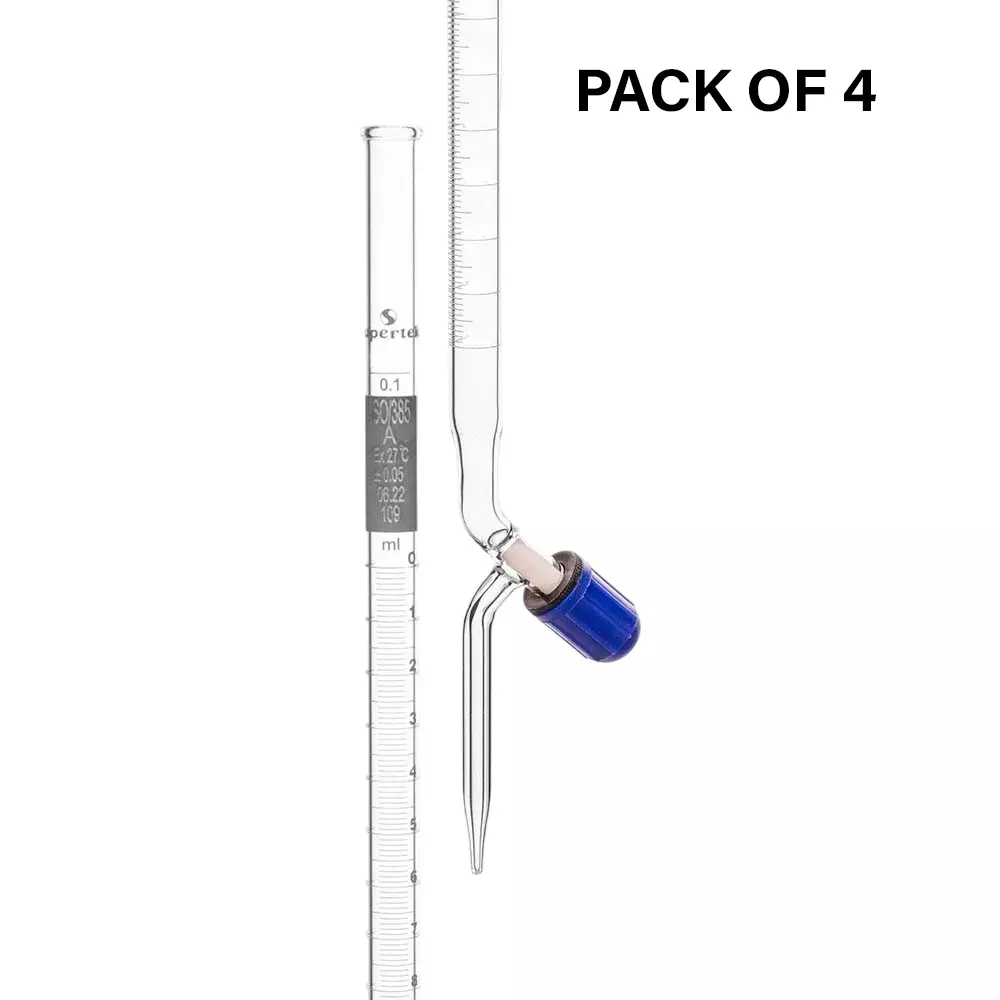 Supertek 10 ml QR Coded Burette Class A with Screw Type PTFE Needle Valve (Rotaflow) Stopcock, Individual Works Certificate, 77.103.0010QR (Pack of 4)
