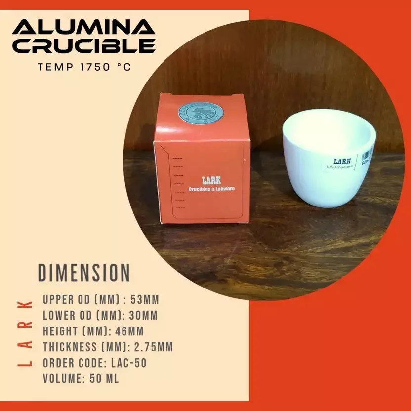 LARK Alumina Crucible 50 ml Capacity and 1750°C Temperature Rating for Laboratories, LAC-50_1