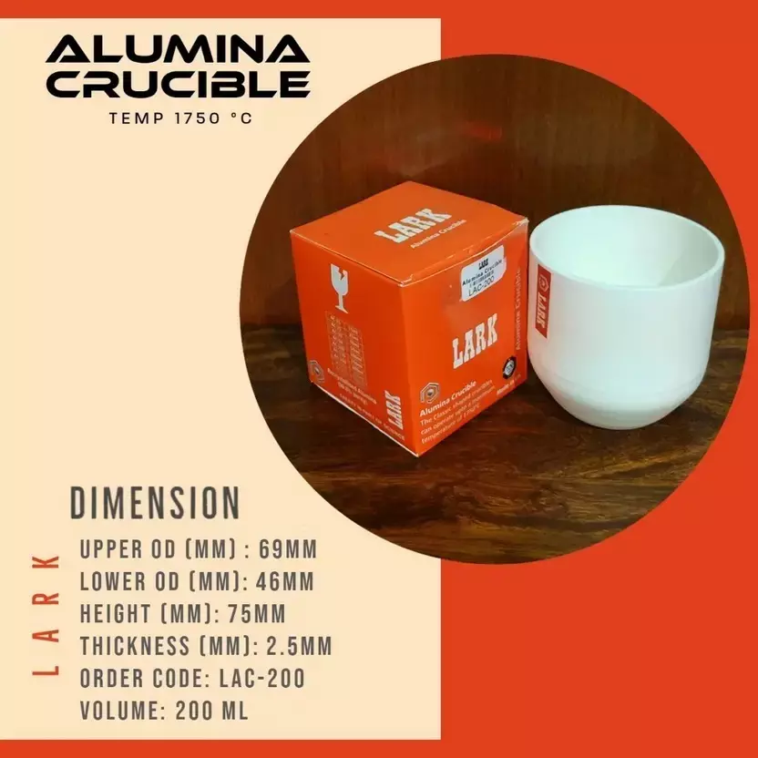 LARK Alumina Crucible 200 ml Capacity and 1750°C Temperature Rating for Laboratories, LAC-200