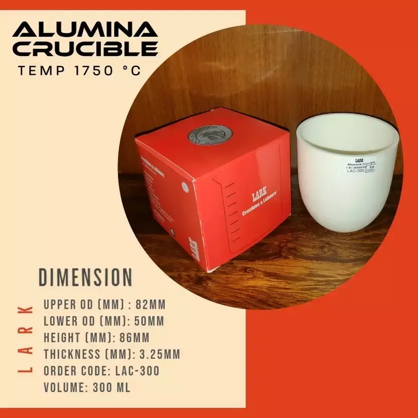 LARK Alumina Crucible 300 ml Capacity and 1750°C Temperature Rating for Laboratories, LAC-300
