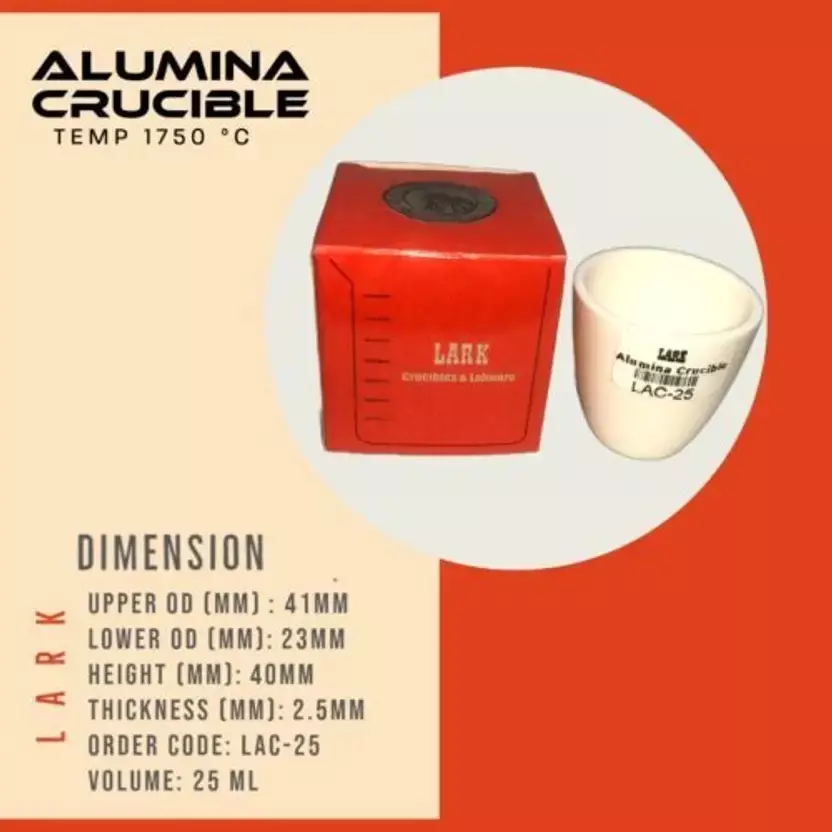 LARK Alumina Crucible 25 ml Capacity and 1750°C Temperature Rating for Laboratories, AC-25ML