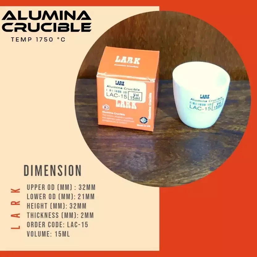 LARK Alumina Crucible 15 ml Capacity and 1750°C Temperature Rating for Laboratories, LAC-15