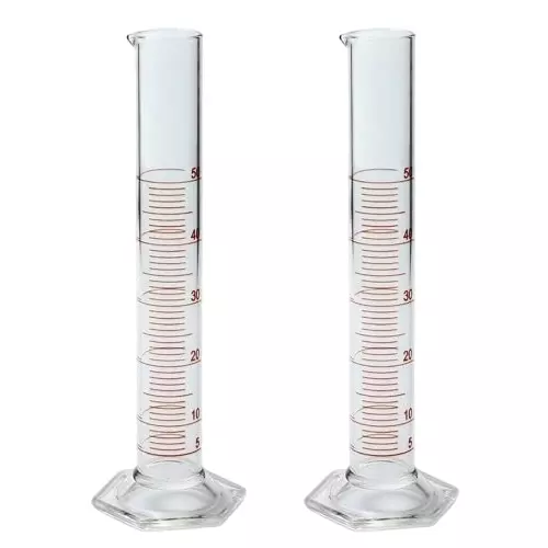 Bysafe 50 ml Measuring Cylinder With Spout Clear Borosilicate Glass 3.3 and Hexagon Base, OMG16 (Pack of 2)
