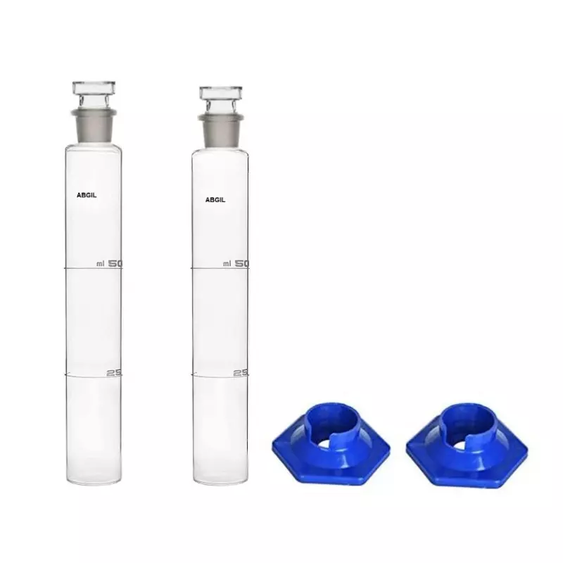 ABGIL Borosilicate Glass Nessler Cylinder with Anti Falling Plastic Base & Stopper 50 ml Capacity Set of Two Units, ABG1094