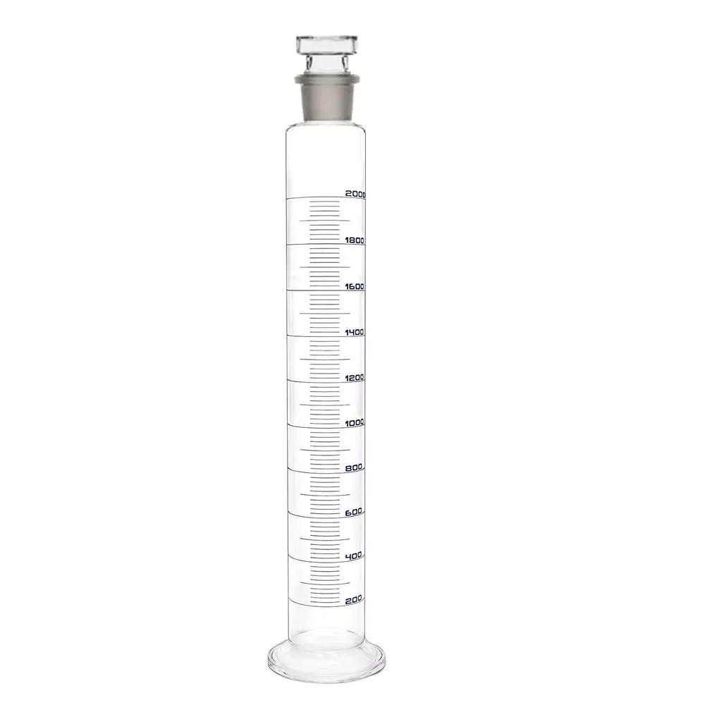 ABGIL Borosilicate Glass Round Base Graduated Measuring Cylinder with Stopper 2000 ml Capacity, ABG1275