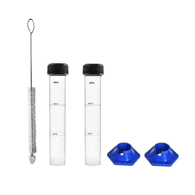 ABGIL Borosilicate Glass Nessler Cylinder with Anti Falling Plastic Base, Cleaning Brush & Screw Cap 100 ml Capacity, Set of Two Units, ABG3408