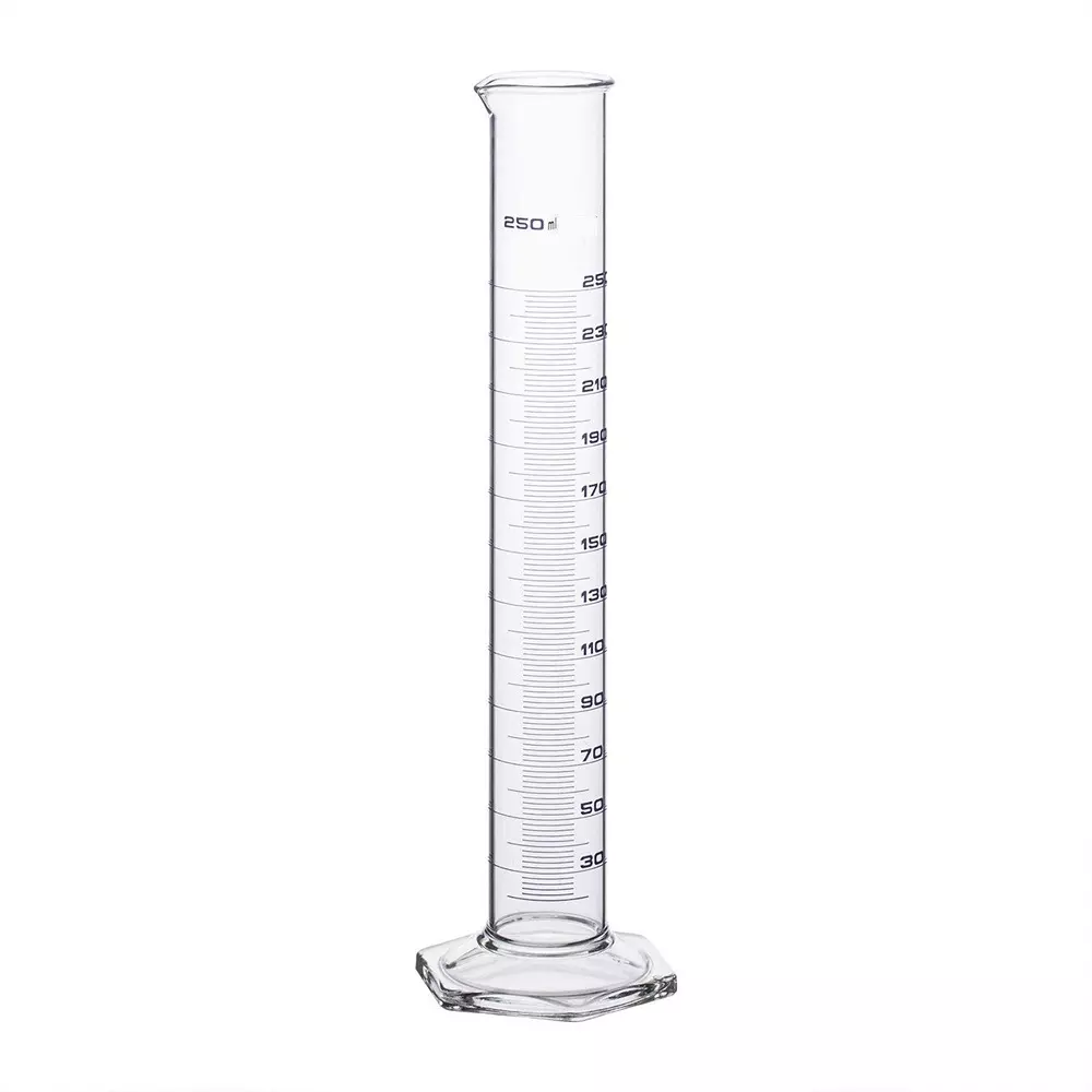 ABGIL Borosilicate Glass Hexagonal Base Graduated Measuring Cylinder 250 ml Capacity, ABG1252