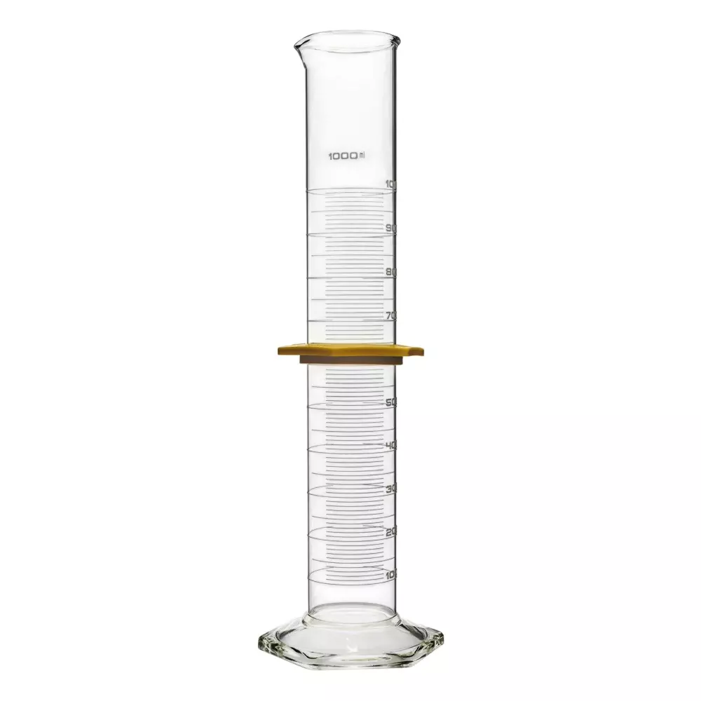 ABGIL Borosilicate Glass Hexagonal Base Graduated Measuring Cylinder with Protective Collar, 500 ml Capacity, ABG4244