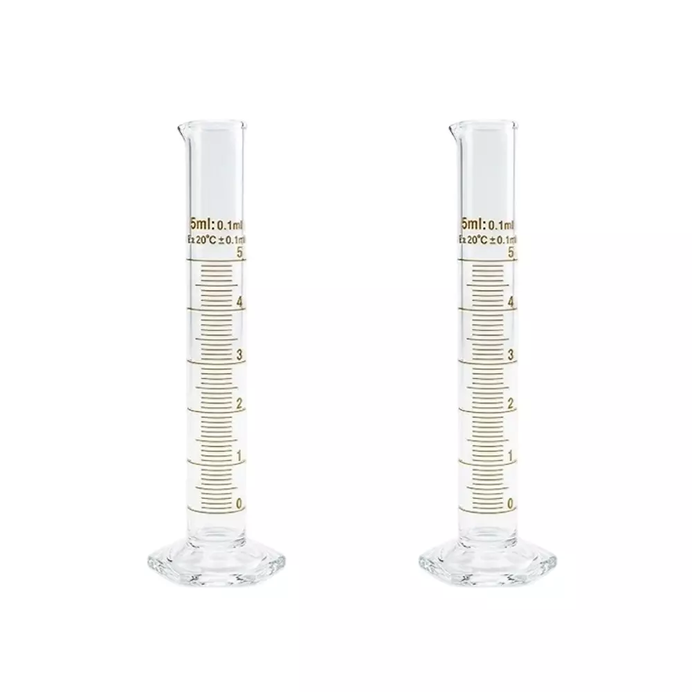 Bysafe 5 ml Measuring Cylinder With Spout Clear Borosilicate Glass 3.3 and Hexagon Base, OMG13 (Pack of 2)