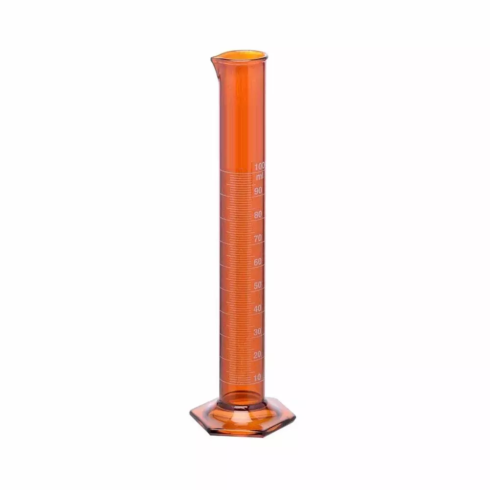 ABGIL Borosilicate Glass Amber Color Hexagonal Base Graduated Measuring Cylinder 500 ml Capacity, ABG1263
