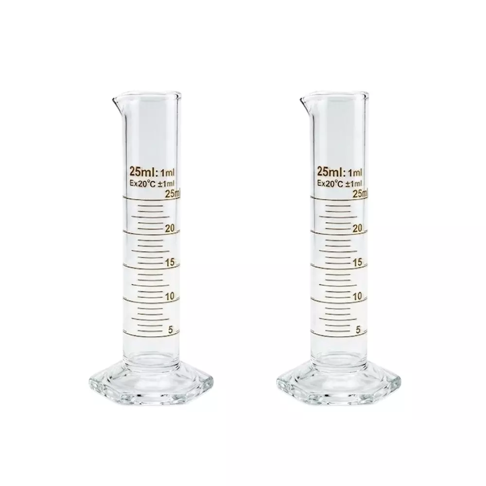 Bysafe 25 ml Measuring Cylinder With Spout Clear Borosilicate Glass 3.3 and Hexagon Base, OMG15 (Pack of 2)