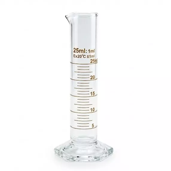 Bysafe 25 ml Measuring Cylinder With Spout Clear Borosilicate Glass 3.3 and Hexagon Base, OMG15 (Pack of 2)