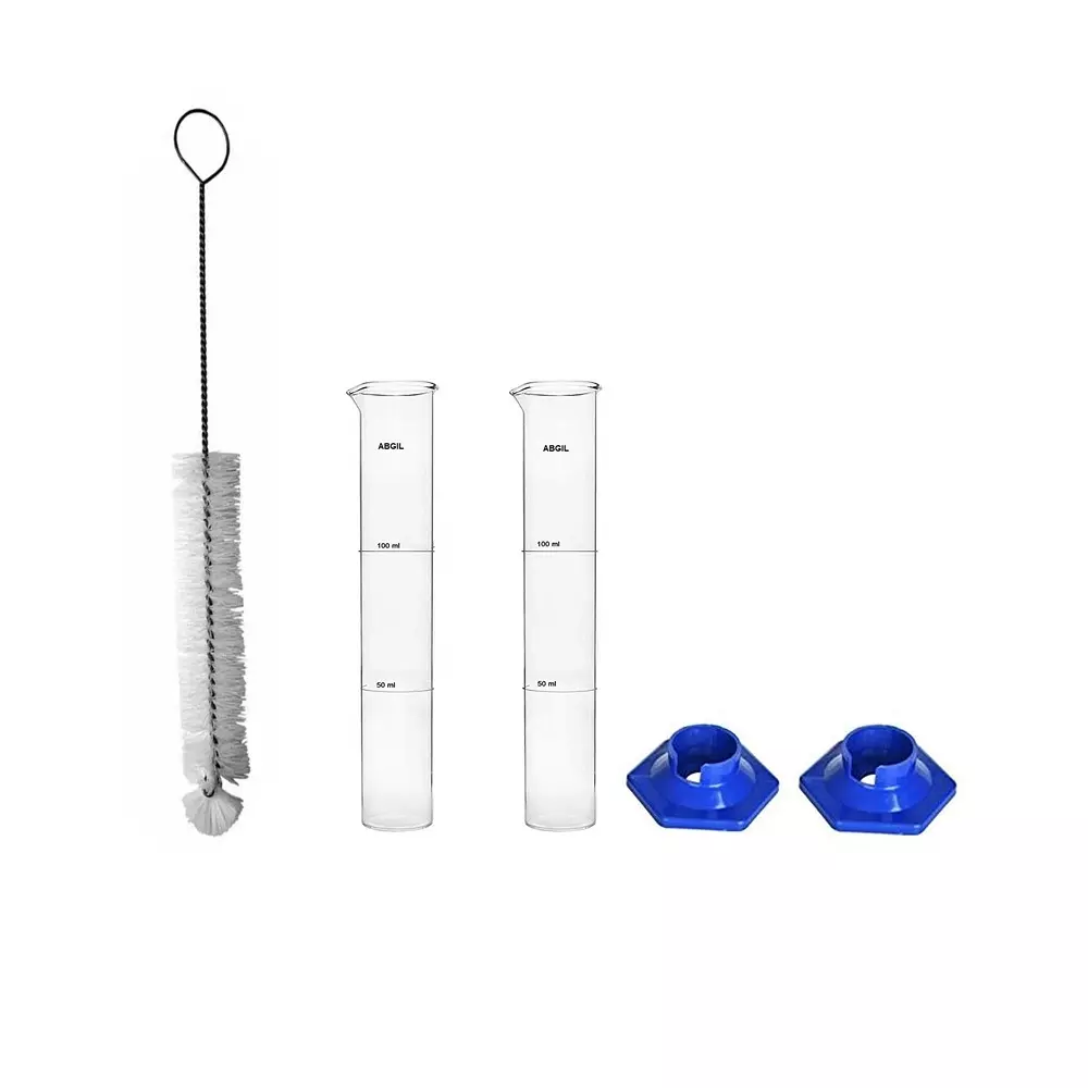 ABGIL Borosilicate Glass Nessler Cylinder with Anti Falling Plastic Base & Cleaning Brush 100 ml Capacity Set of Two Units, ABG1297