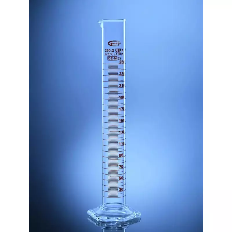 Glassco 10 ml Measuring Cylinder Graduated Class B with Hex Base Serialized 139.221.01A