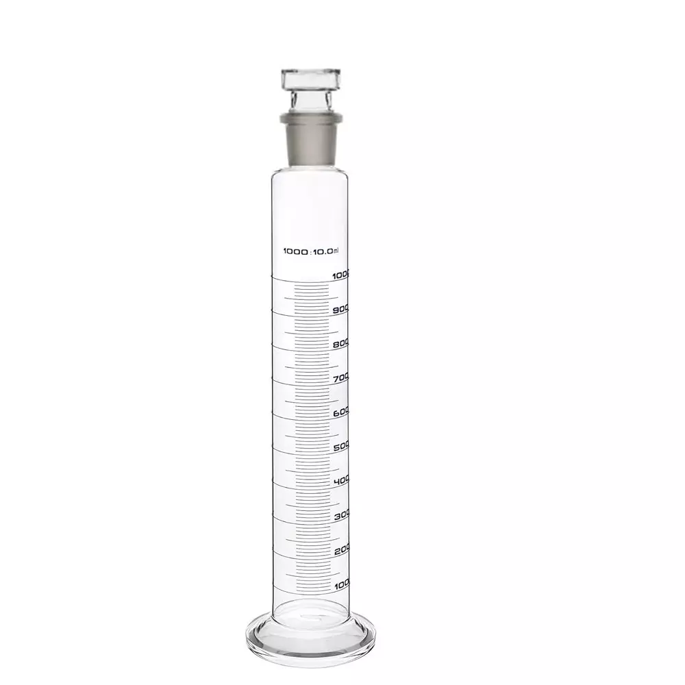 ABGIL Borosilicate Glass Round Base Graduated Measuring Cylinder with Stopper 1000 ml Capacity, ABG1274