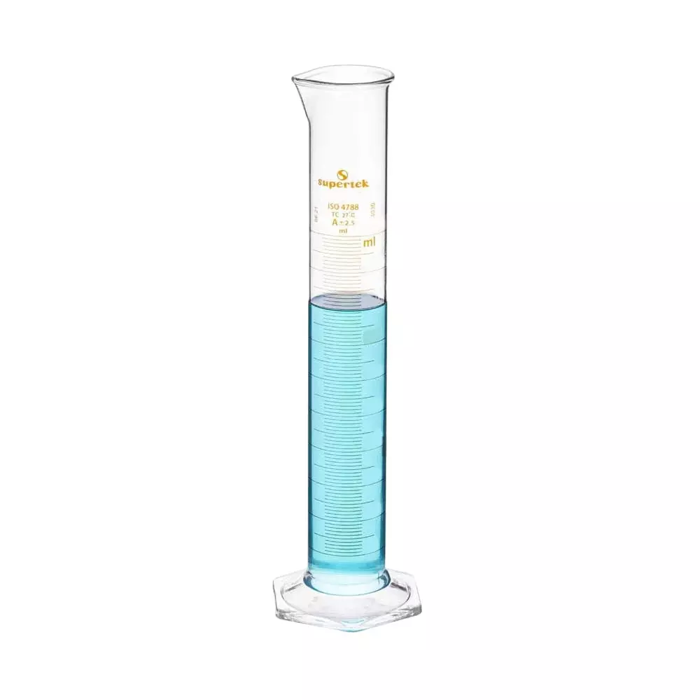 Supertek 1 L QR Coded Measuring Cylinder Hexagonal Base Class A ISI Mark with Pour Out, Individual Works Certificate, 77.504.1000QI image 1