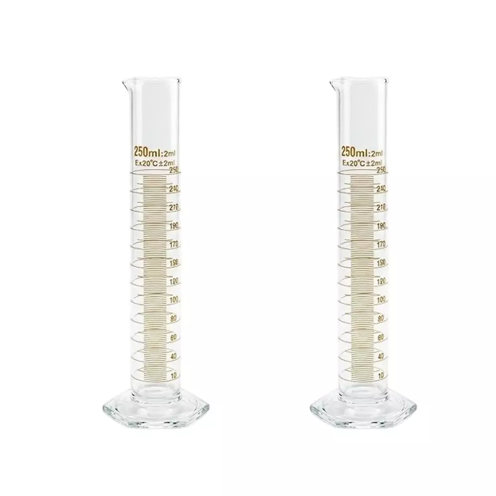 Bysafe 250 ml Measuring Cylinder With Spout Clear Borosilicate Glass 3.3 and Hexagon Base, OMG18 (Pack of 2)
