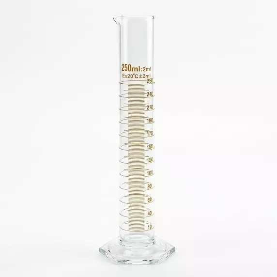 Bysafe 250 ml Measuring Cylinder With Spout Clear Borosilicate Glass 3.3 and Hexagon Base, OMG18 (Pack of 2)