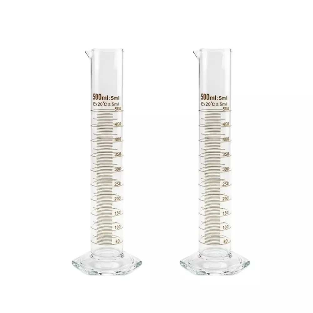 Bysafe 500 ml Measuring Cylinder With Spout Clear Borosilicate Glass 3.3 and Hexagon Base, OMG19 (Pack of 2)