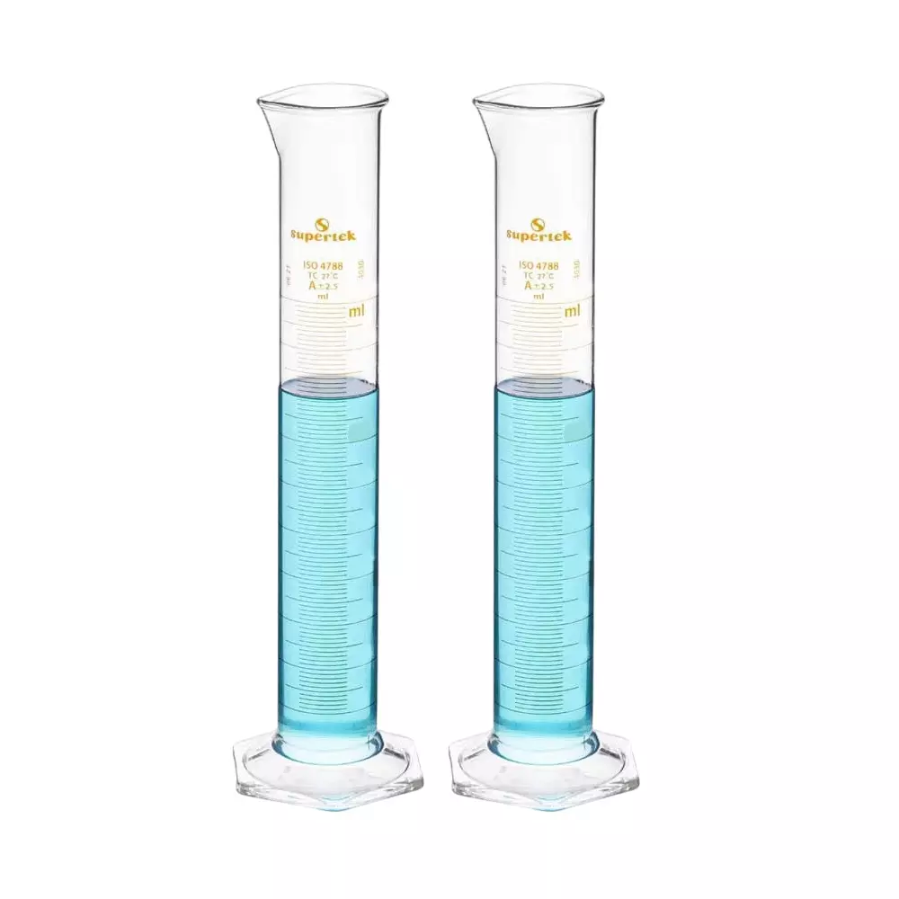 Supertek 50 ml QR Coded Measuring Cylinder Hexagonal Base Class A ISI Mark with Pour Out, Individual Works Certificate, 77.504.0050QI (Pack of 2) image 1