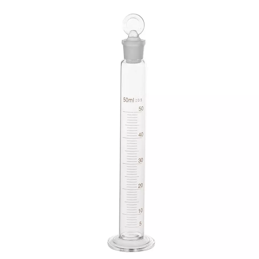 ABGIL Borosilicate Glass Round Base Graduated Measuring Cylinder with Stopper 50 ml Capacity, ABG1270