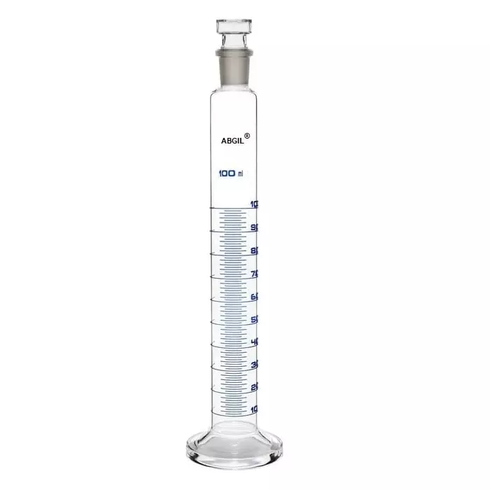 ABGIL Borosilicate Glass Round Base Graduated Measuring Cylinder with Stopper 100 ml Capacity, ABG1271