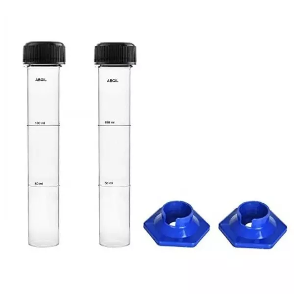 ABGIL Borosilicate Glass Nessler Cylinder with Anti Falling Plastic Base & Screw Cap 100 ml Capacity, Set of Two Units, ABG3406