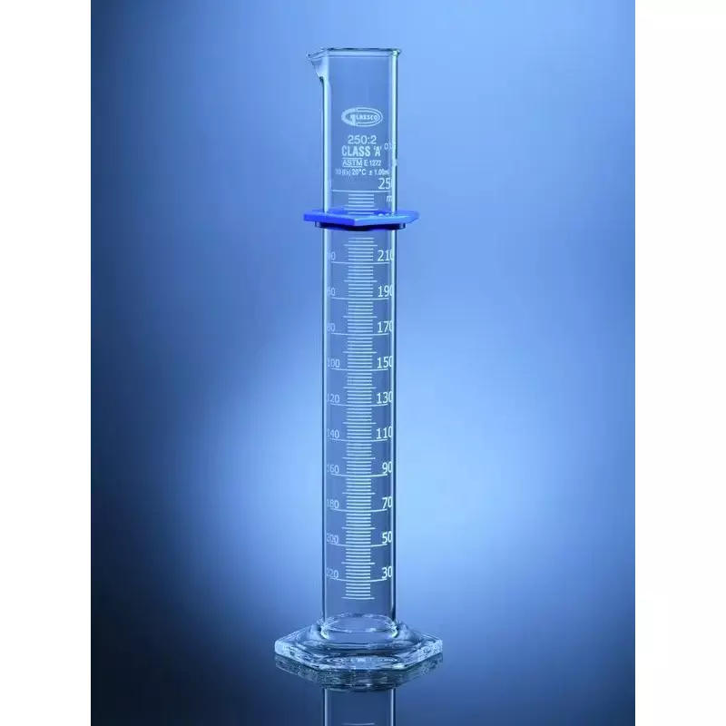 Glassco 250 ml Measuring Cylinder Graduated Class B with Hex Base 138.522.05A (Pack of 2)