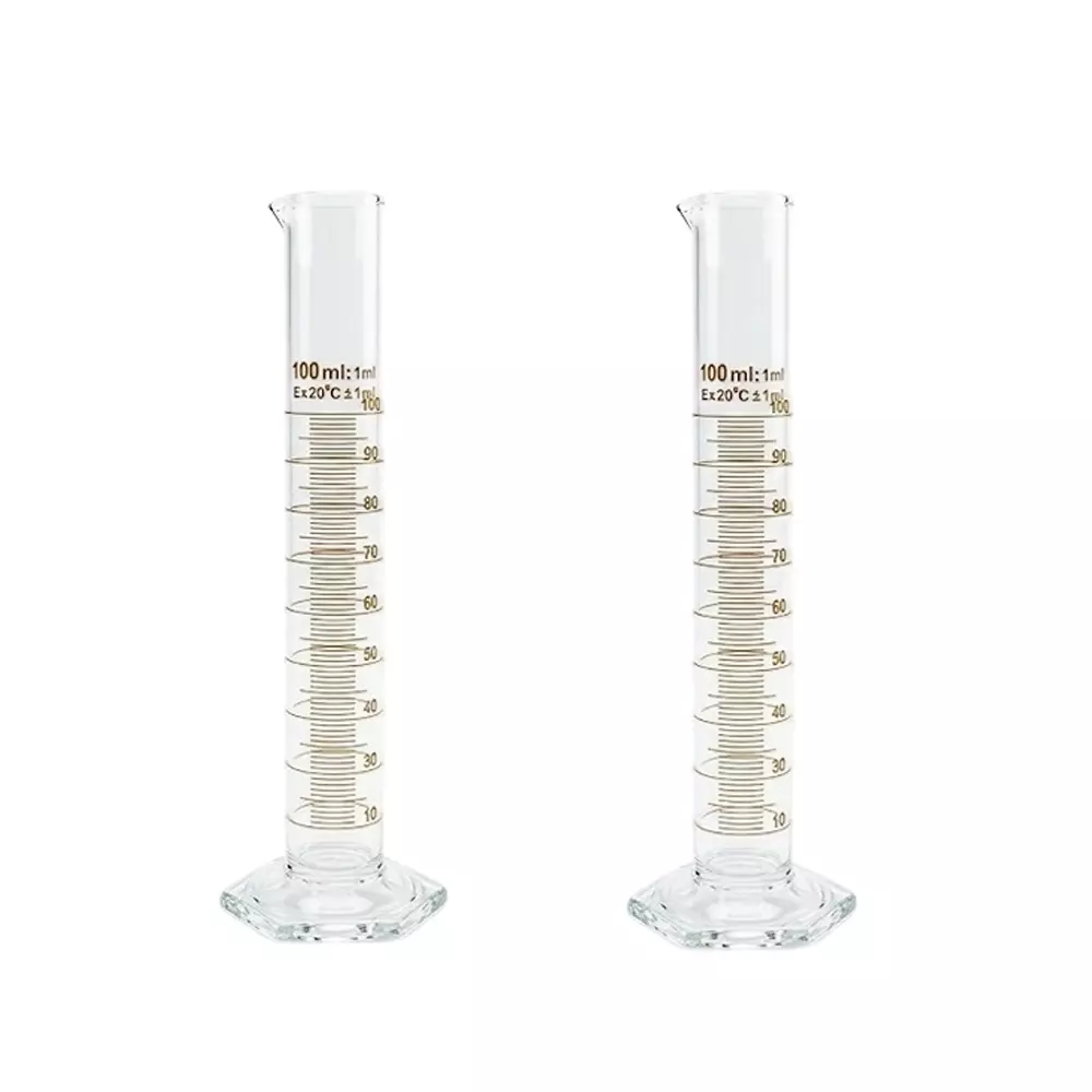 Bysafe 100 ml Measuring Cylinder With Spout Clear Borosilicate Glass 3.3 and Hexagon Base, OMG17 (Pack of 2)