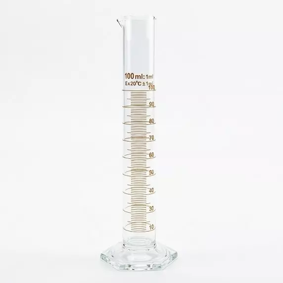 Bysafe 100 ml Measuring Cylinder With Spout Clear Borosilicate Glass 3.3 and Hexagon Base, OMG17 (Pack of 2)